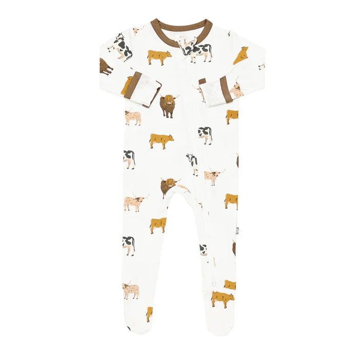 Kyte Baby Zippered Footie in Moo - Princess and the Pea Boutique