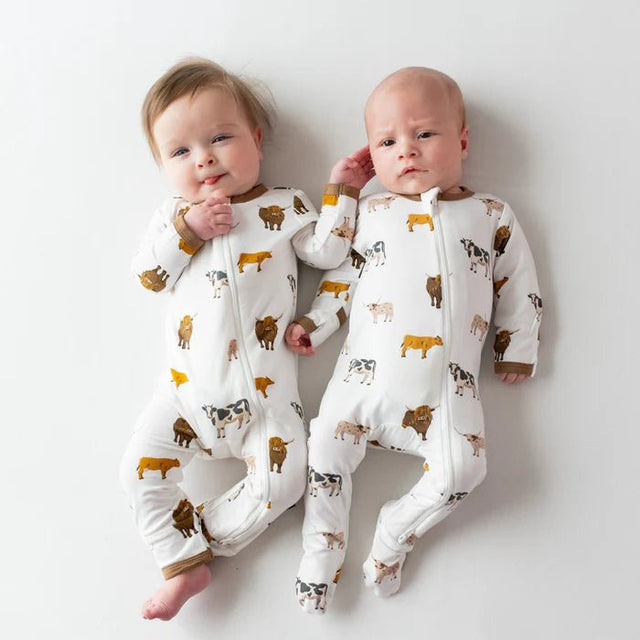 Kyte Baby Zippered Footie in Moo - Princess and the Pea Boutique