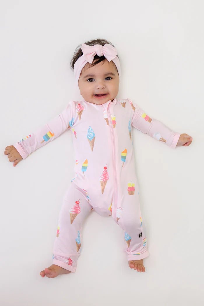 Kyte Baby Zippered Romper in Sakura Ice Cream - Princess and the Pea Boutique