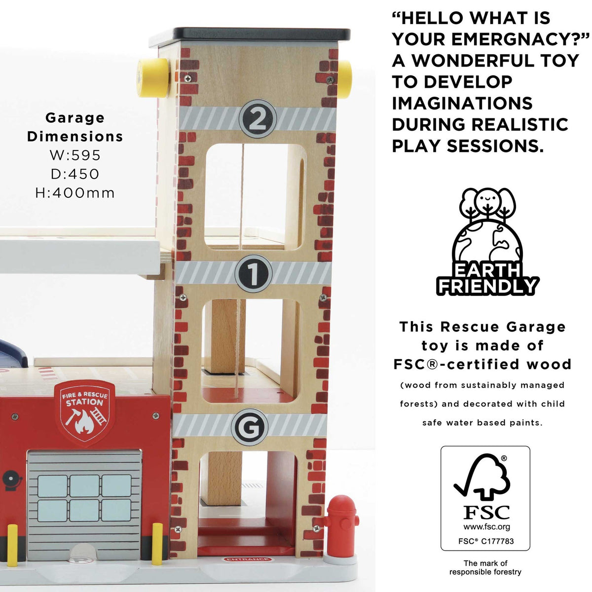 Le Toy Van Fire & Rescue Wooden Garage - Princess and the Pea Boutique