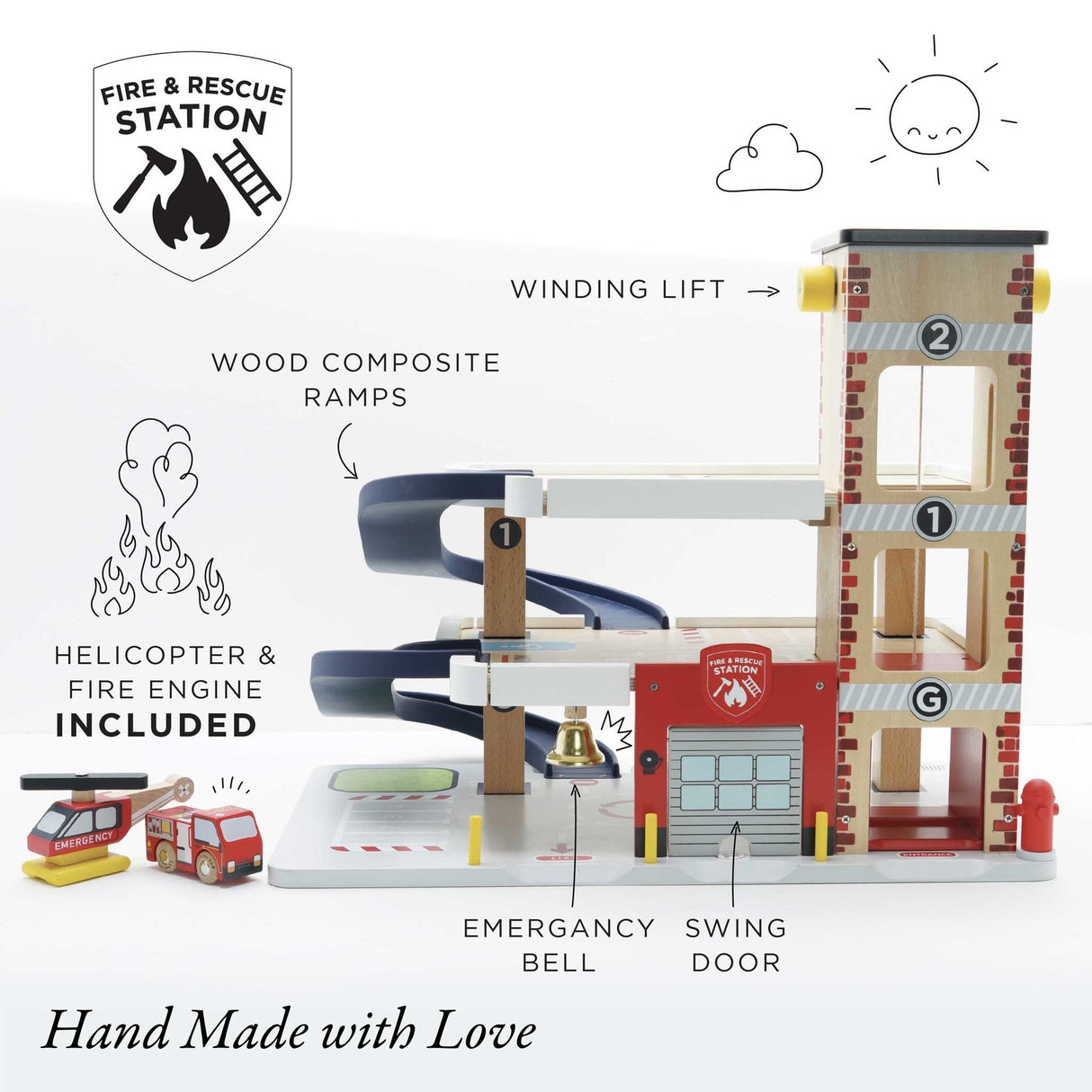 Le Toy Van Fire & Rescue Wooden Garage - Princess and the Pea Boutique