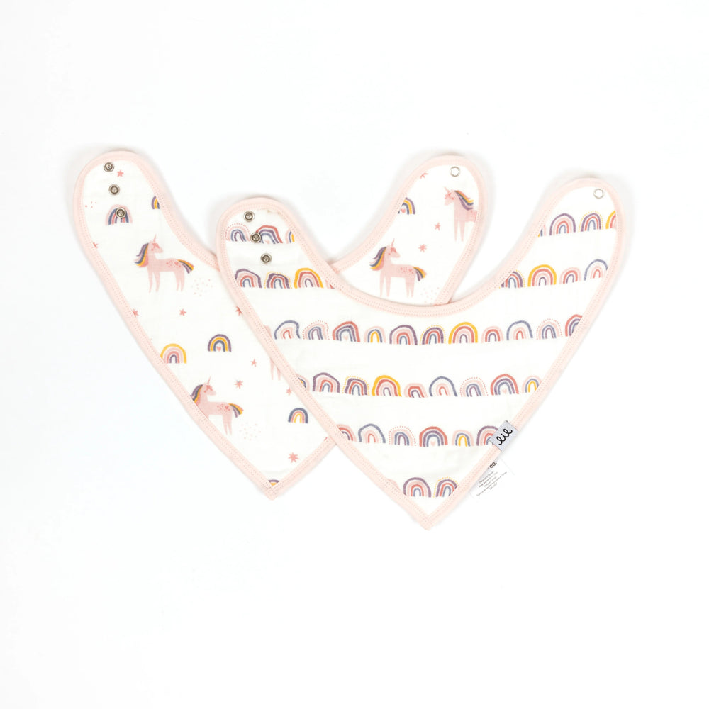 Lil North Co. Muslin Bandana Bib Set – Bright Unicorn & Rainbow - Princess and the Pea Boutique