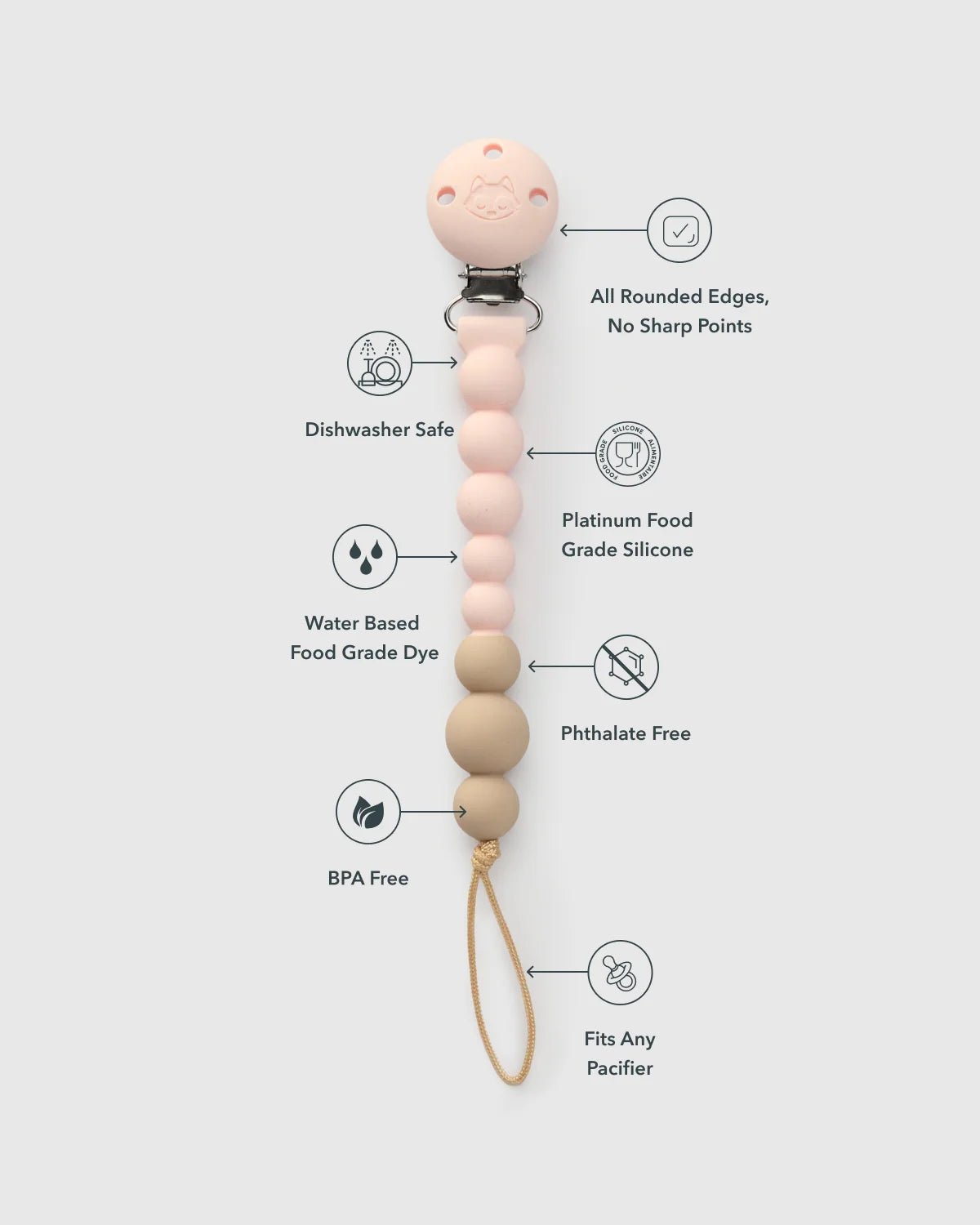 Loulou Lollipop OneC™ Silicone Pacifier Clip - Pink Quartz - Princess and the Pea Boutique