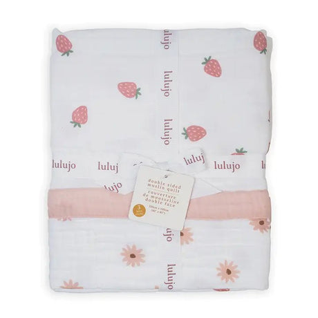 Lulujo Classic Muslin 3ply Quilt - Daisies & Strawberries - Princess and the Pea Boutique