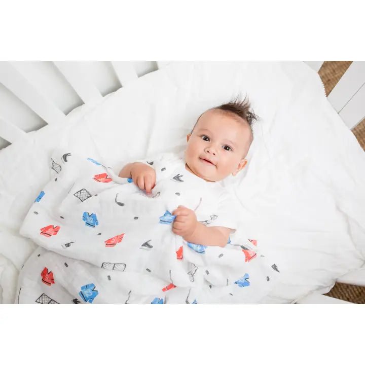Lulujo Classic Muslin Swaddle - Hockey - Princess and the Pea Boutique