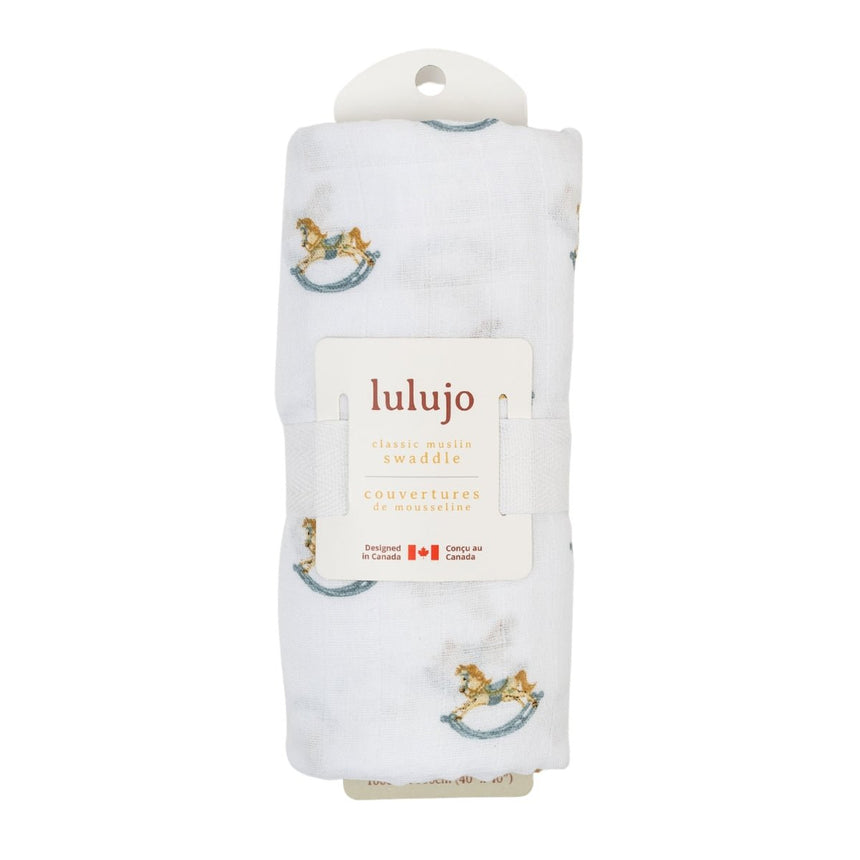 Lulujo Cotton Muslin Swaddle Blanket - Rocking Horse - Princess and the Pea Boutique