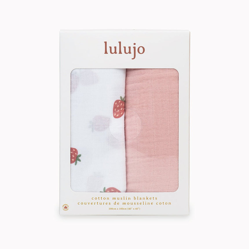Lulujo Cotton Muslin Swaddles - Strawberry + Ballet Slipper 2 Pack - Princess and the Pea Boutique