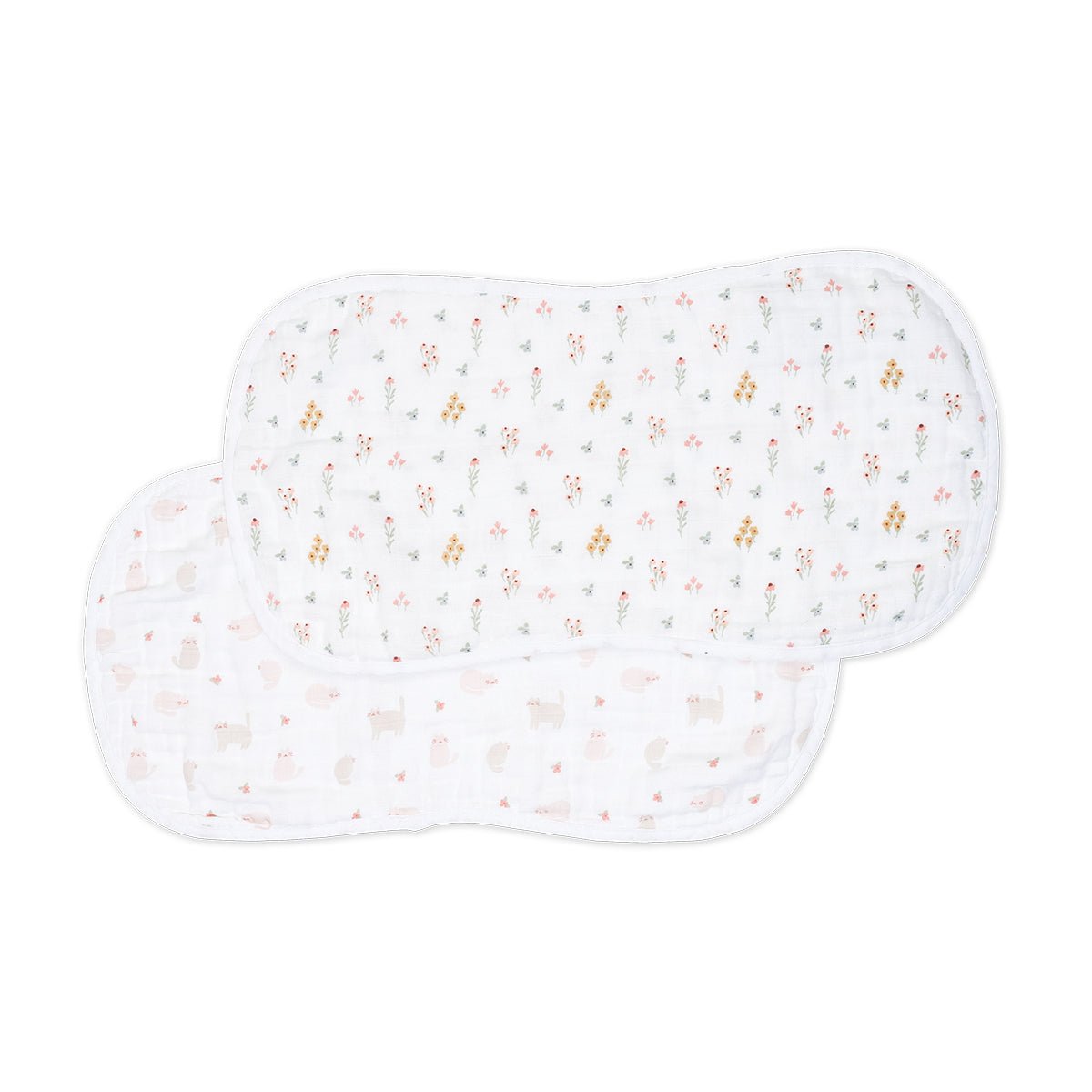 Lulujo Muslin Burp Cloths Burp Cloths - 2pk Kitty+Flower - Princess and the Pea Boutique