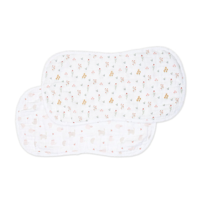 Lulujo Muslin Burp Cloths Burp Cloths - 2pk Kitty+Flower - Princess and the Pea Boutique