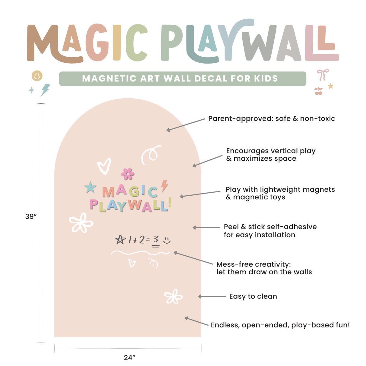 Magic Playwall - Arch Magnetic Wall Decal for Kids: Stone Grey - Princess and the Pea Boutique
