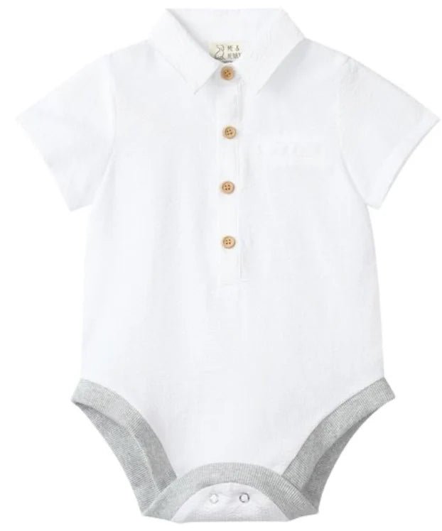Me & Henry Helford Woven onesie - White - Princess and the Pea Boutique