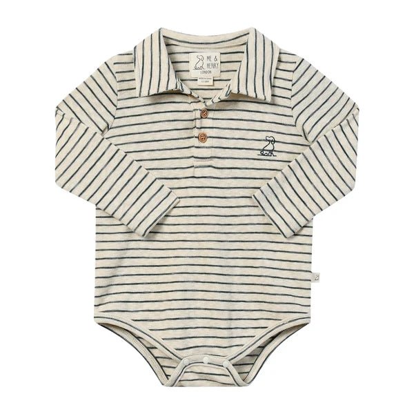 Me & Henry SEYMOUR Cream/Green Striped Polo Onesie - Princess and the Pea Boutique