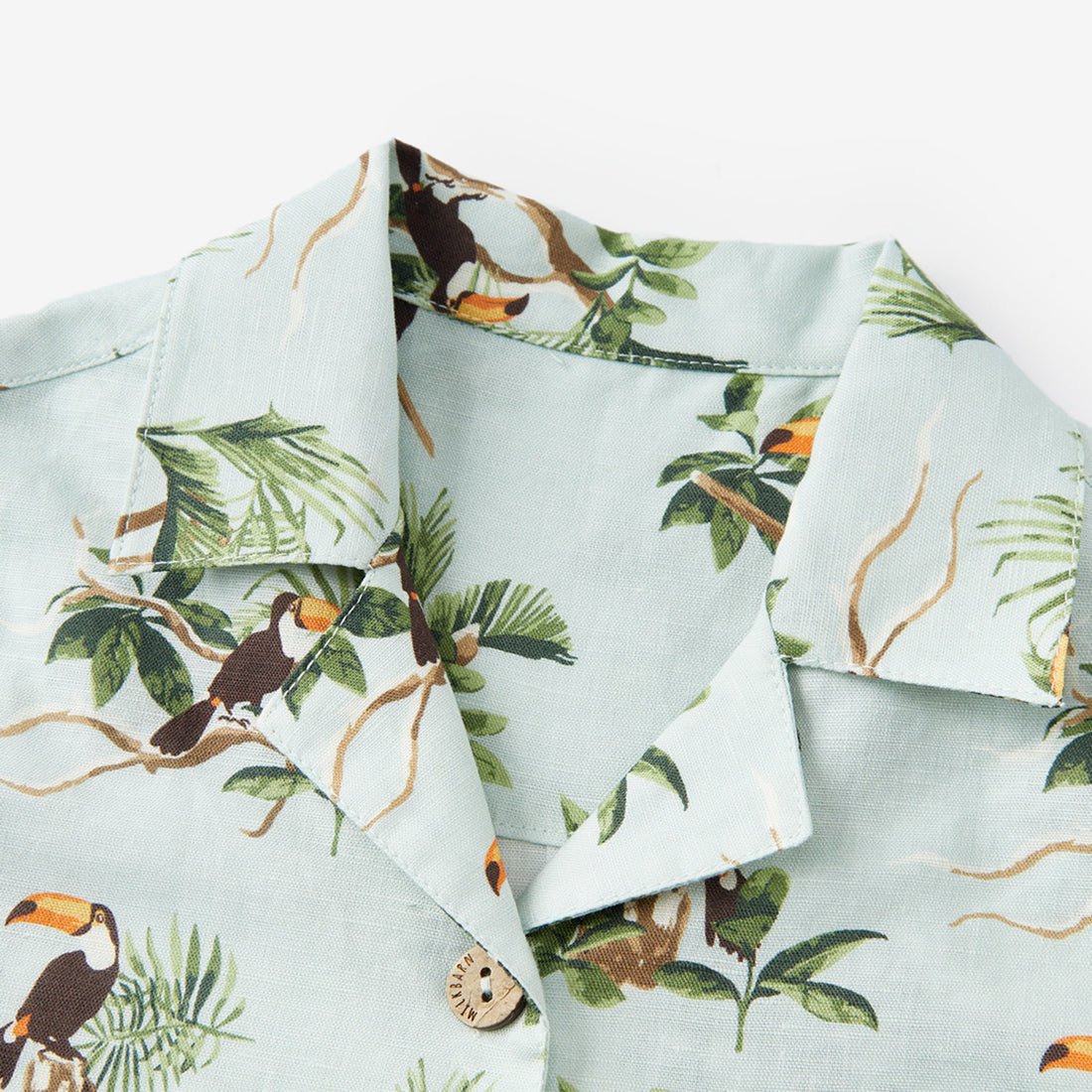 Milkbarn Blue Sky Toucan Linen Button - Up Shirt and Shorts Set - Princess and the Pea Boutique