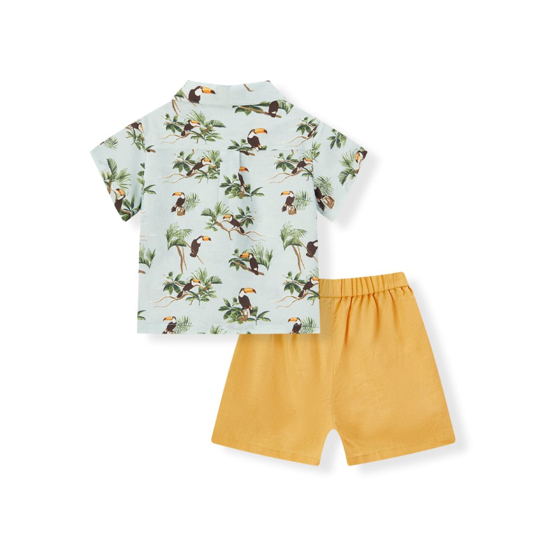 Milkbarn Blue Sky Toucan Linen Button - Up Shirt and Shorts Set - Princess and the Pea Boutique