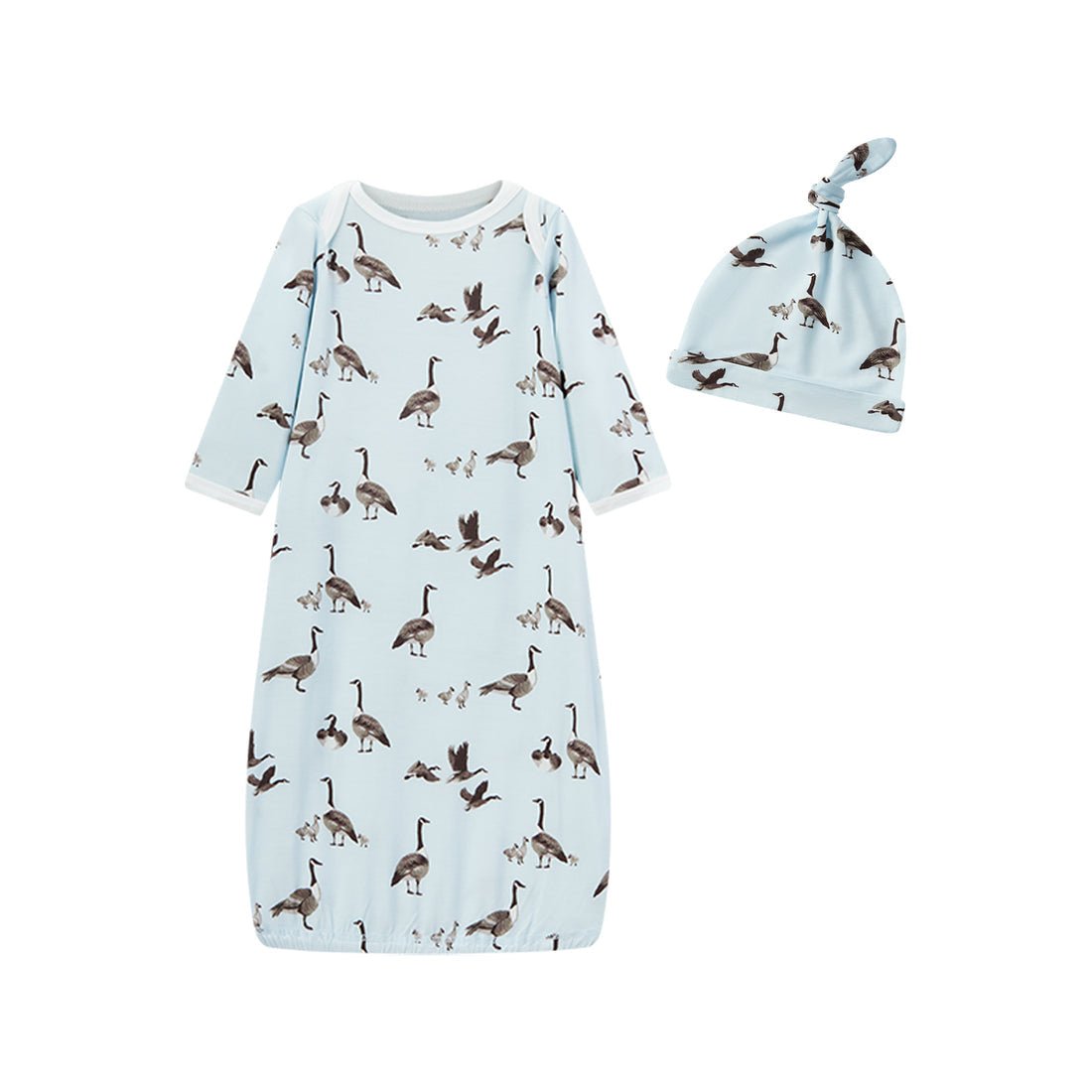 Milkbarn Luxe Stretch NB Gown & Hat Set Goose 0 - 3M - Princess and the Pea Boutique