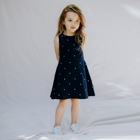MTL - Embroidered Dress Blues Pique Dress - Princess and the Pea Boutique