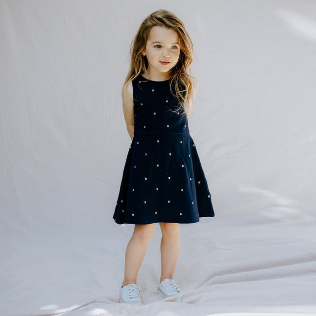 MTL - Embroidered Dress Blues Pique Dress - Princess and the Pea Boutique
