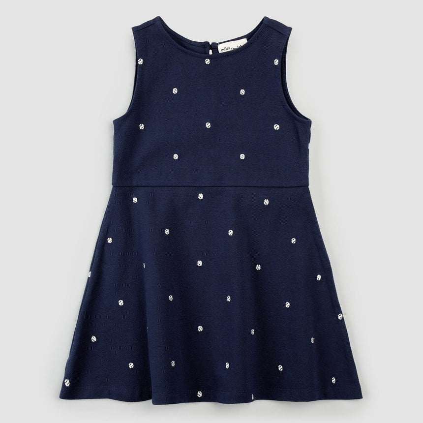 MTL - Embroidered Dress Blues Pique Dress - Princess and the Pea Boutique
