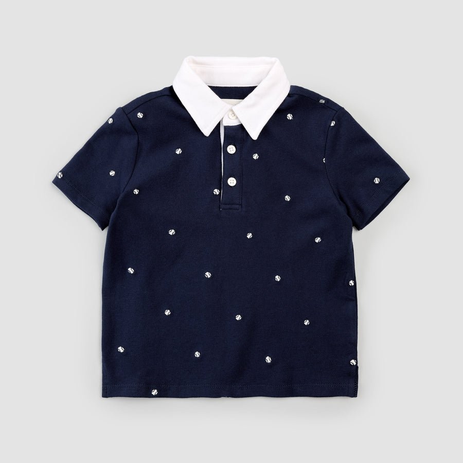 MTL - Embroidered Dress Blues Pique Polo - Princess and the Pea Boutique