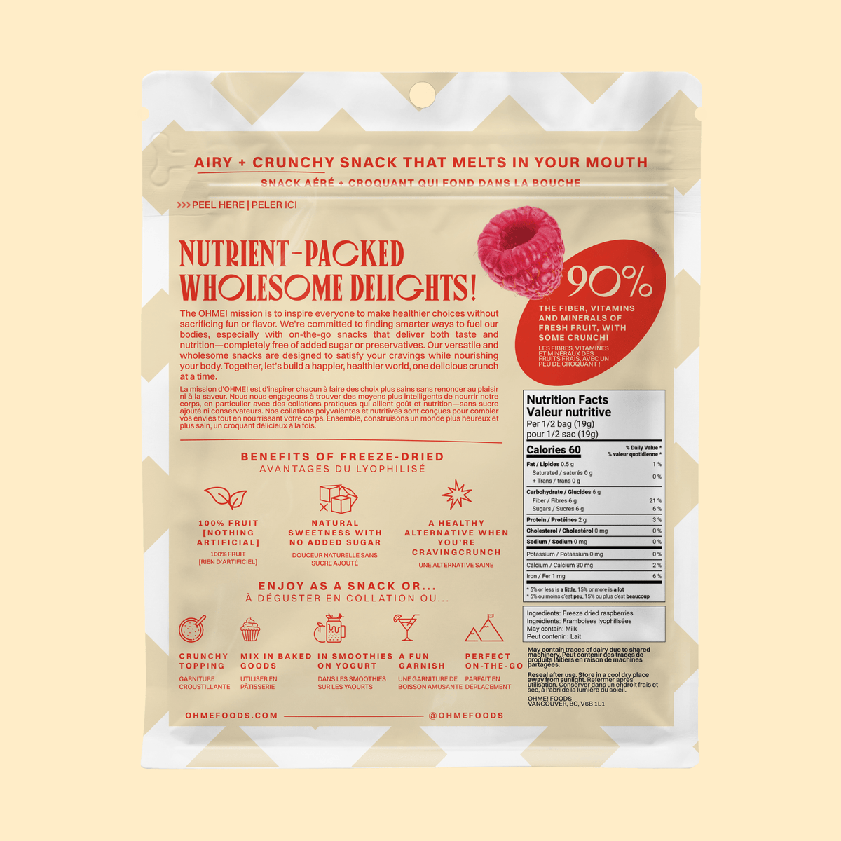 OHME! Freeze-Dried Raspberries (Whole) 38g - Princess and the Pea Boutique