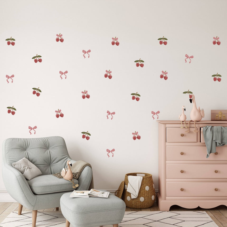 Peel & Stick Fabric Wall Stickers - Cherries & Bows - Princess and the Pea Boutique