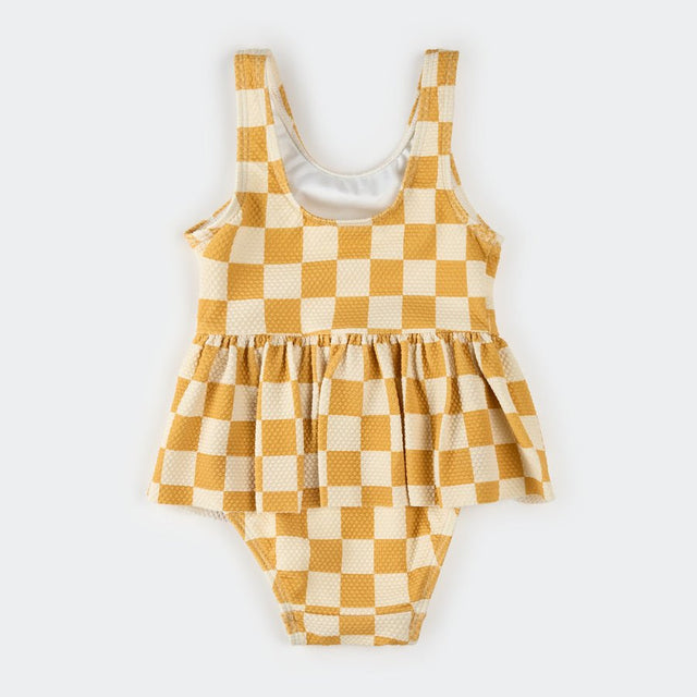 Petit Lem Orange Checkerboard Skirted Swimsuit - Princess and the Pea Boutique