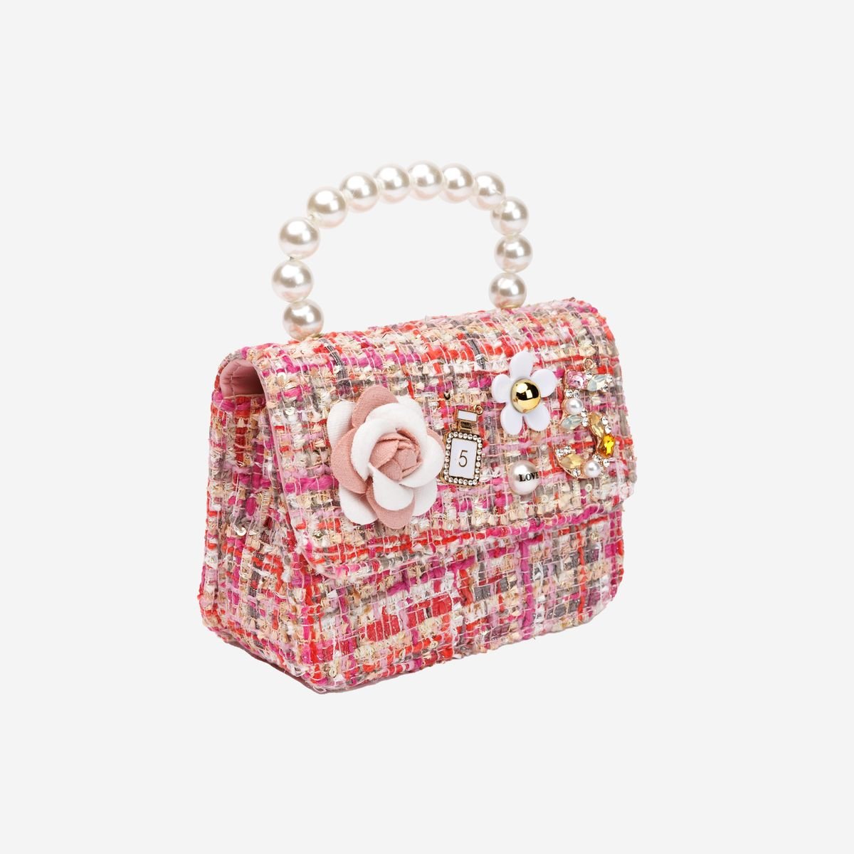 Petite Hailey Flower Tweed Tote - Dark Pink - Princess and the Pea Boutique