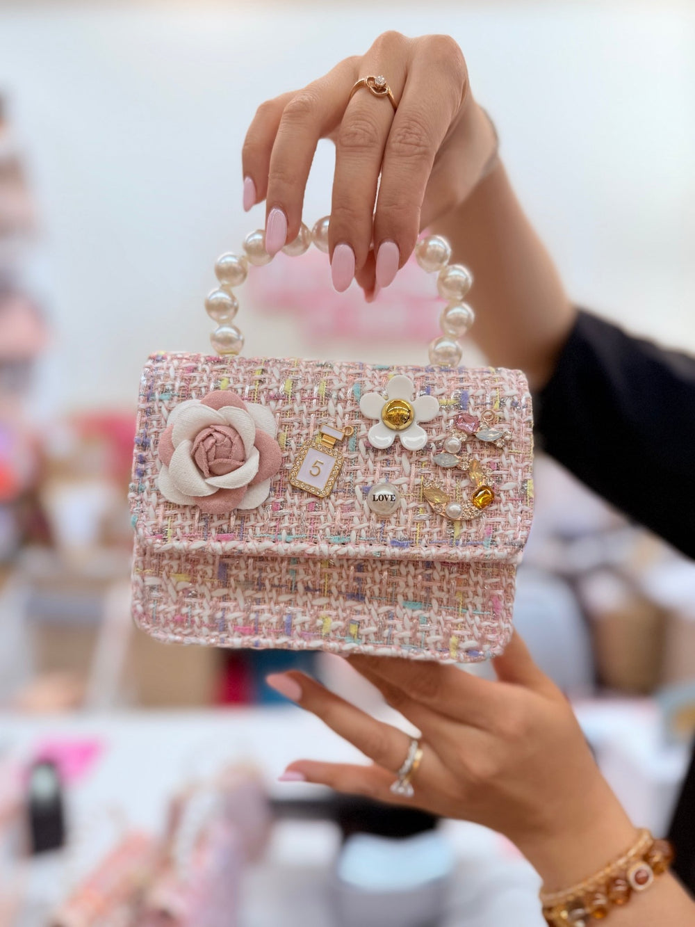 Petite Hailey Flower Tweed Tote - Light Pink - Princess and the Pea Boutique