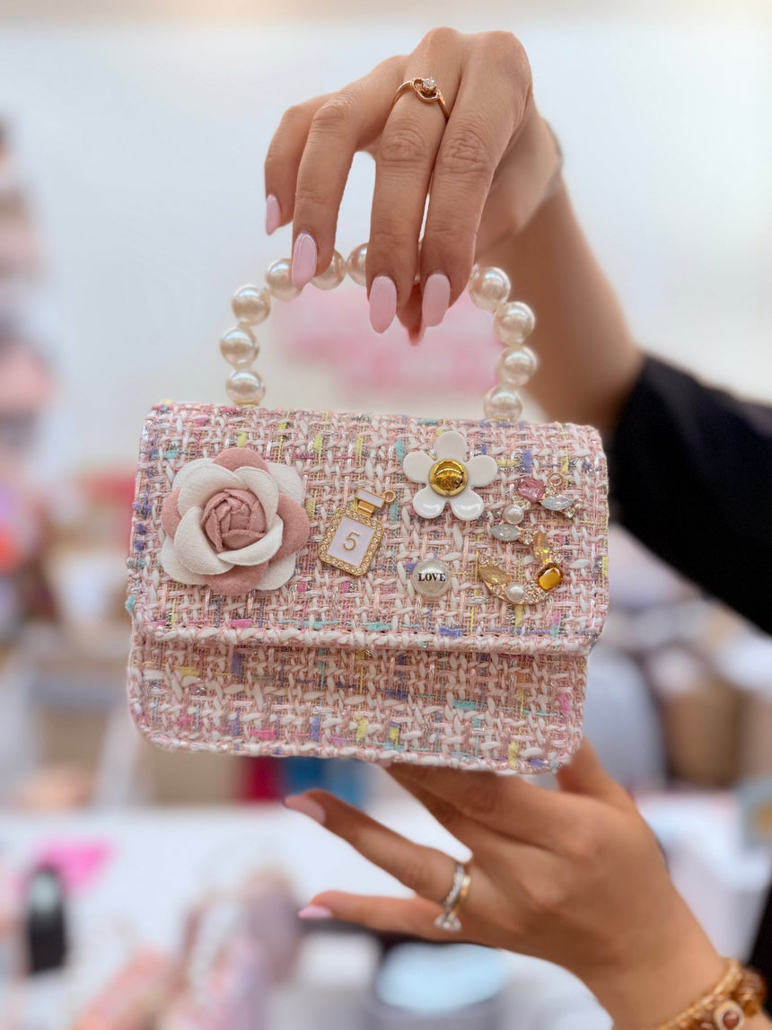 Petite Hailey Flower Tweed Tote - Light Pink - Princess and the Pea Boutique