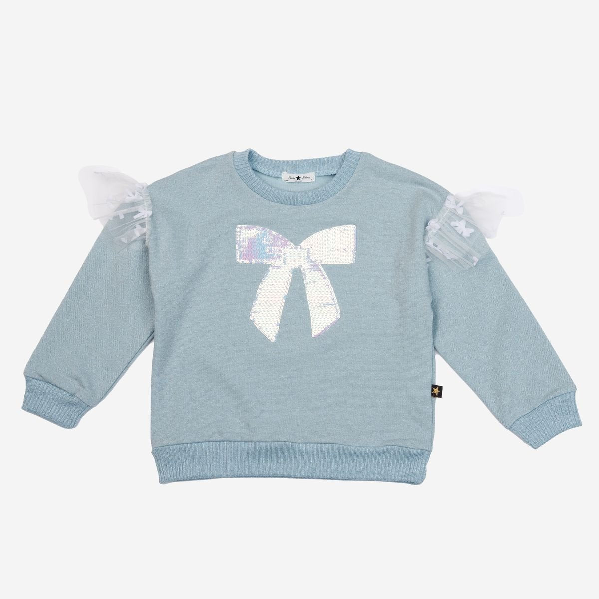 Petite Hailey Glitter Bow Frill Sweatshirt Set - Sky Blue - Princess and the Pea Boutique