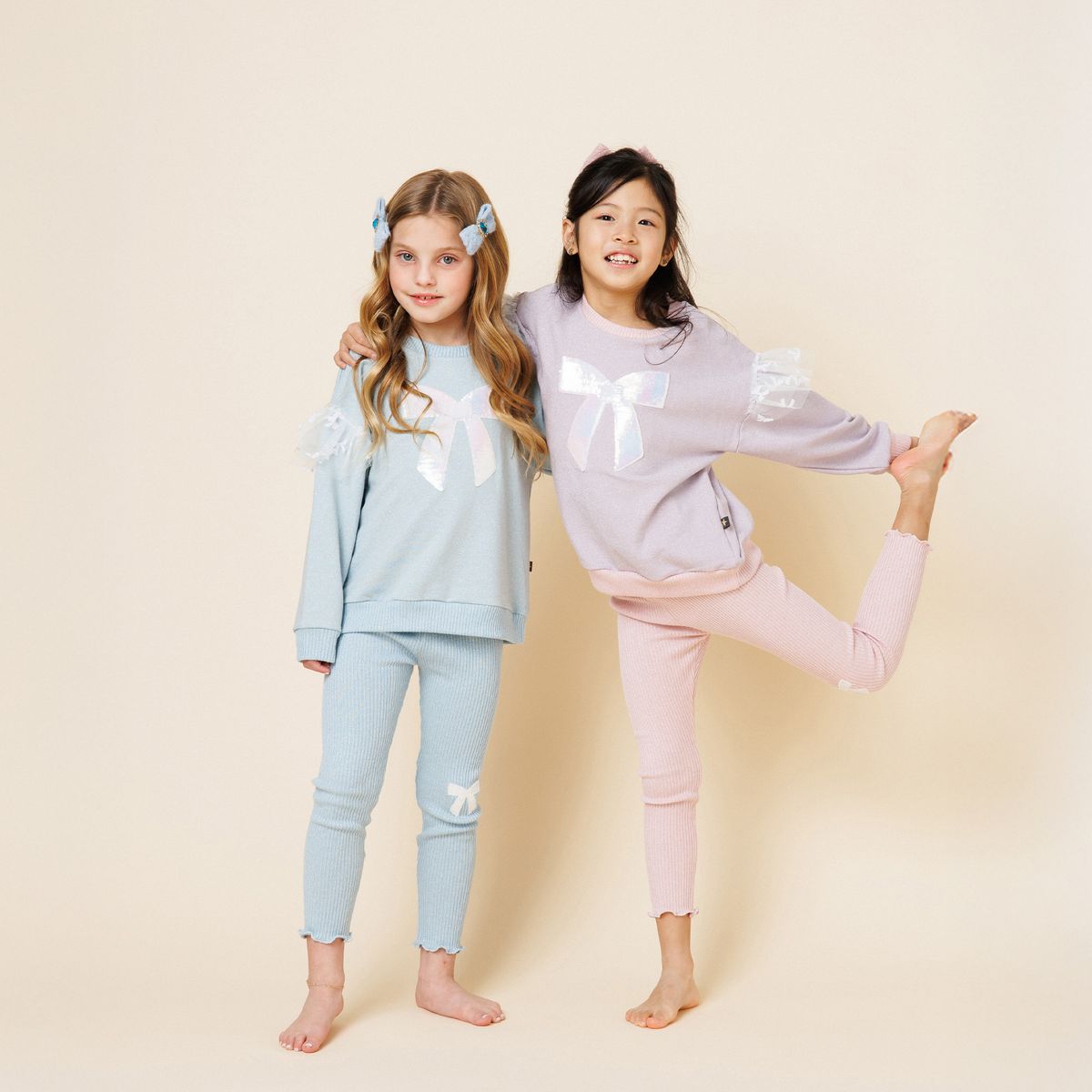 Petite Hailey Glitter Bow Frill Sweatshirt Set - Sky Blue - Princess and the Pea Boutique