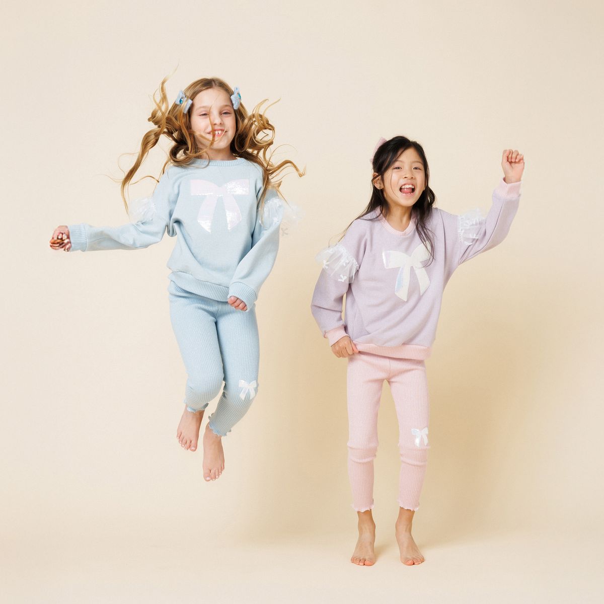 Petite Hailey Glitter Bow Frill Sweatshirt Set - Sky Blue - Princess and the Pea Boutique