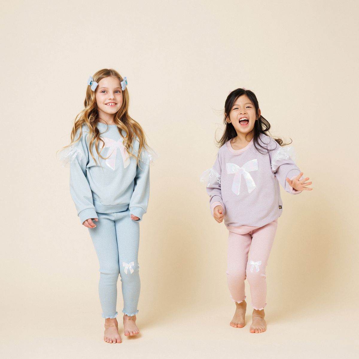 Petite Hailey Glitter Bow Frill Sweatshirt Set - Sky Blue - Princess and the Pea Boutique