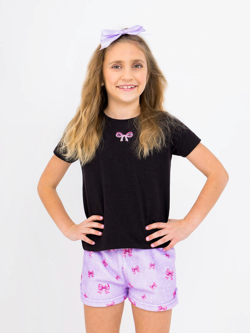 Preppy Goose Sequin Bow Short Sleeve Tee - Princess and the Pea Boutique