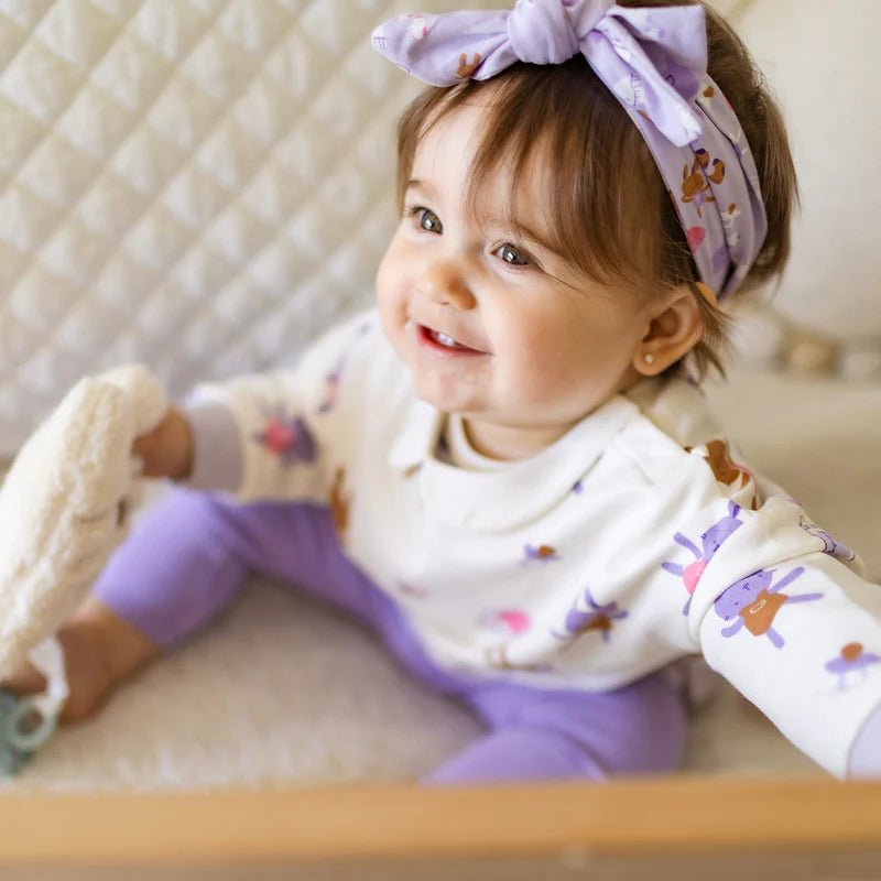 Purple headband with all over print, newborn - Princess and the Pea Boutique
