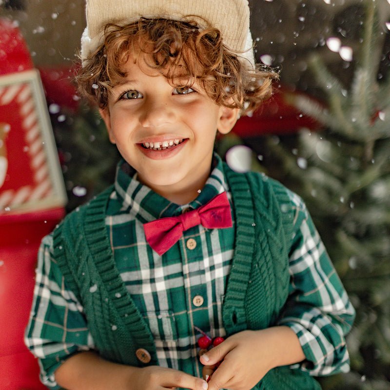 Red Corduroy Bow Tie - Reindeer - Princess and the Pea Boutique