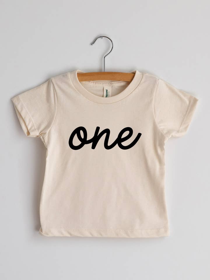 Script "One" Cream Organic Baby & Kids Tee - Princess and the Pea Boutique