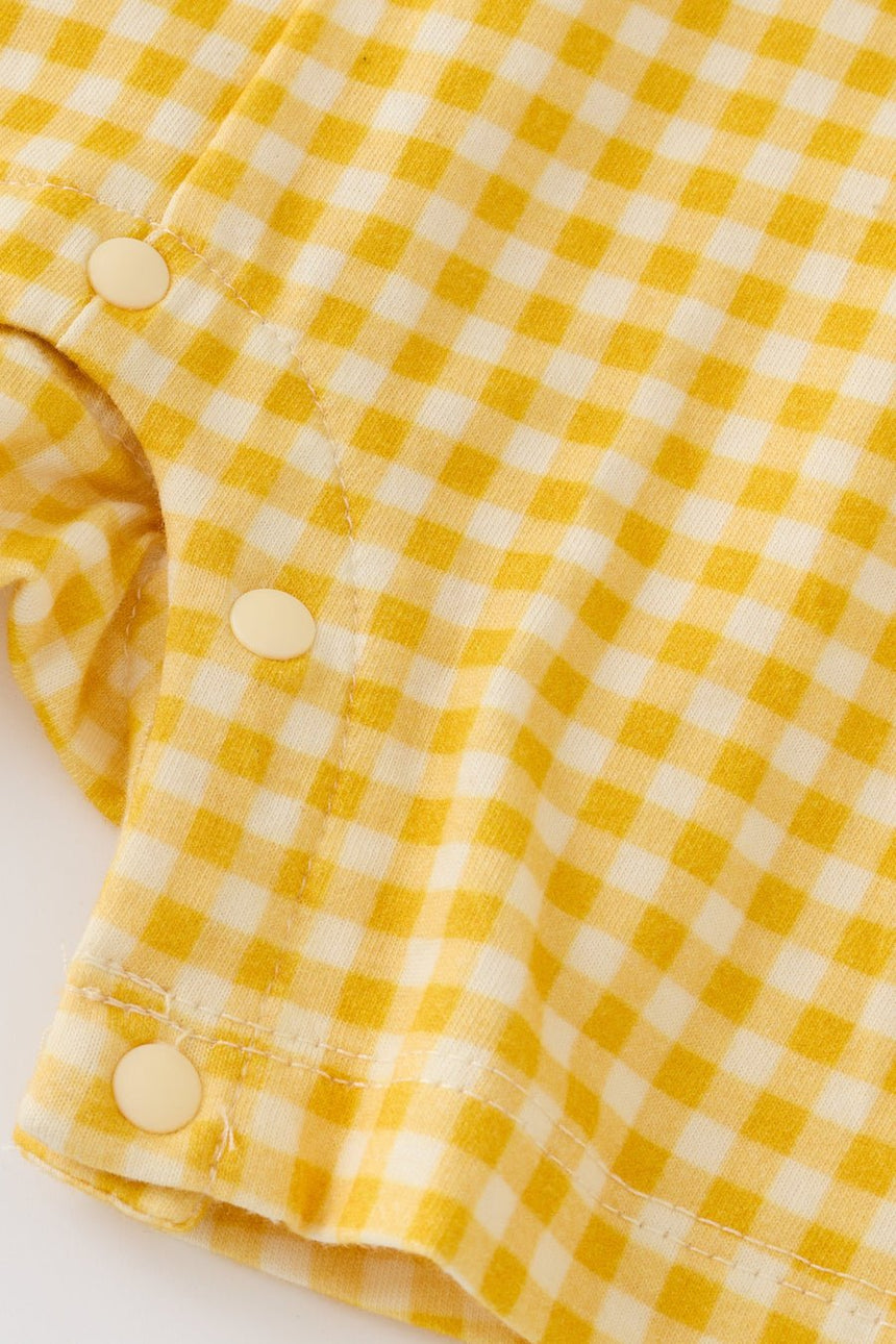 Sleeveless Henley Romper - Yellow Checker - Princess and the Pea Boutique