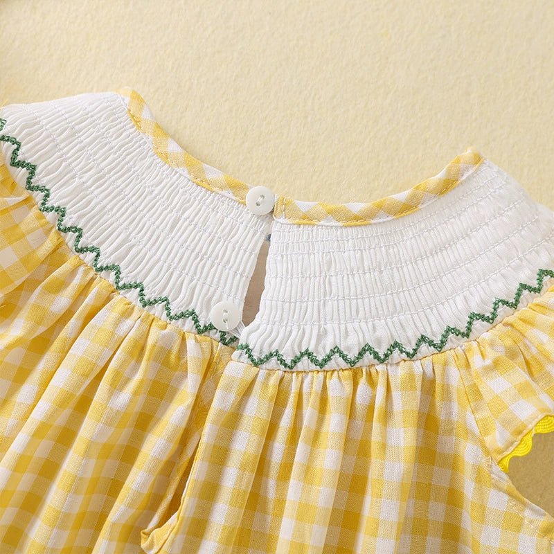 Smocked Yellow Gingham Baby Dress - Princess and the Pea Boutique