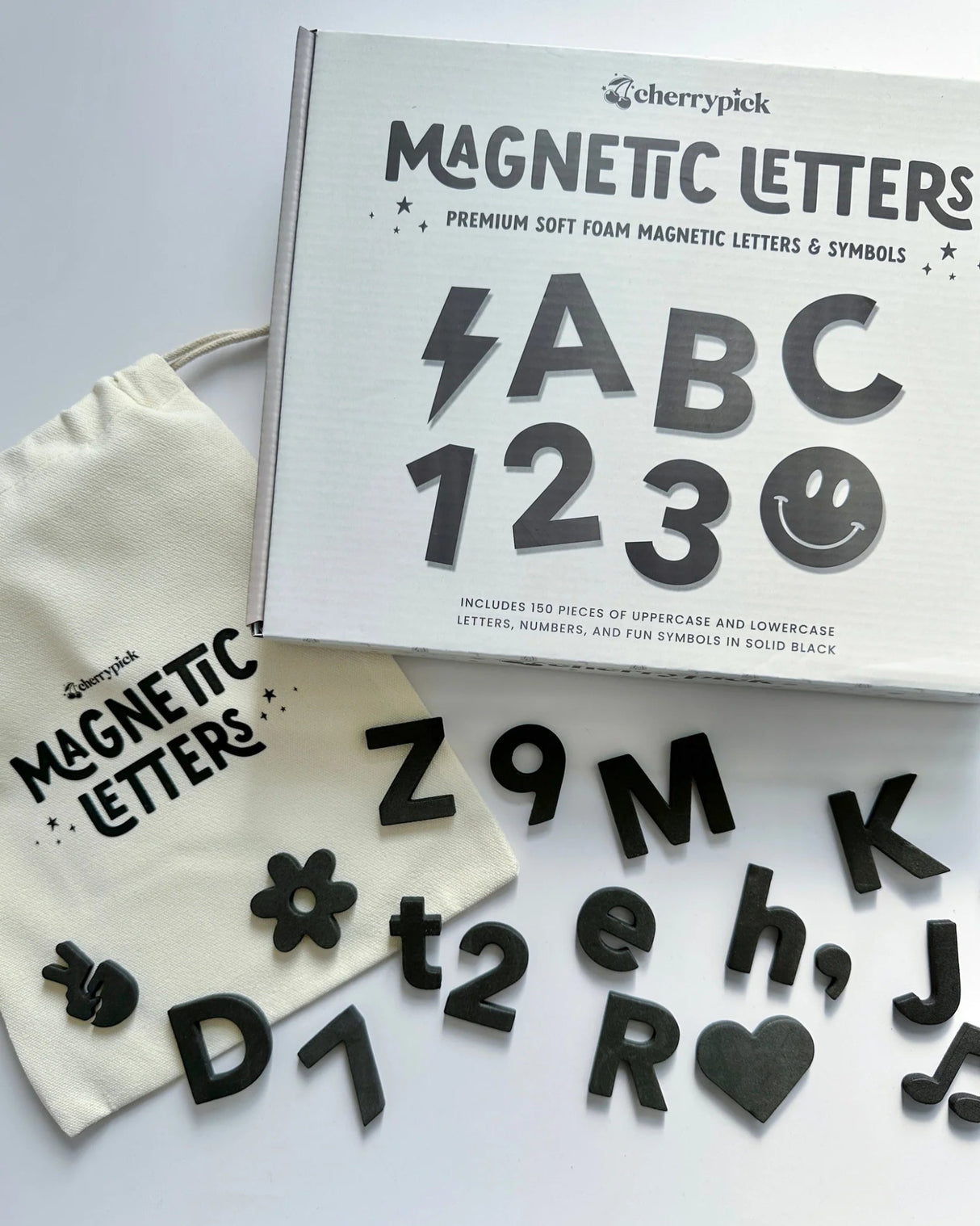 Soft Foam Magnetic Letters & Symbols 150pc Set: Solid Black - Princess and the Pea Boutique