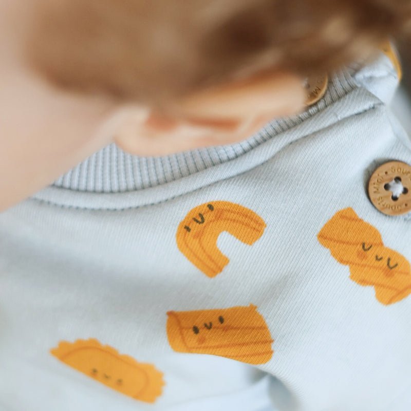 Souris Mini Blue sweater with pasta pattern - Princess and the Pea Boutique