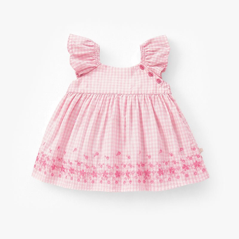 Souris Mini Pink checkered dress and bloomers with eyelet embroidery - Princess and the Pea Boutique