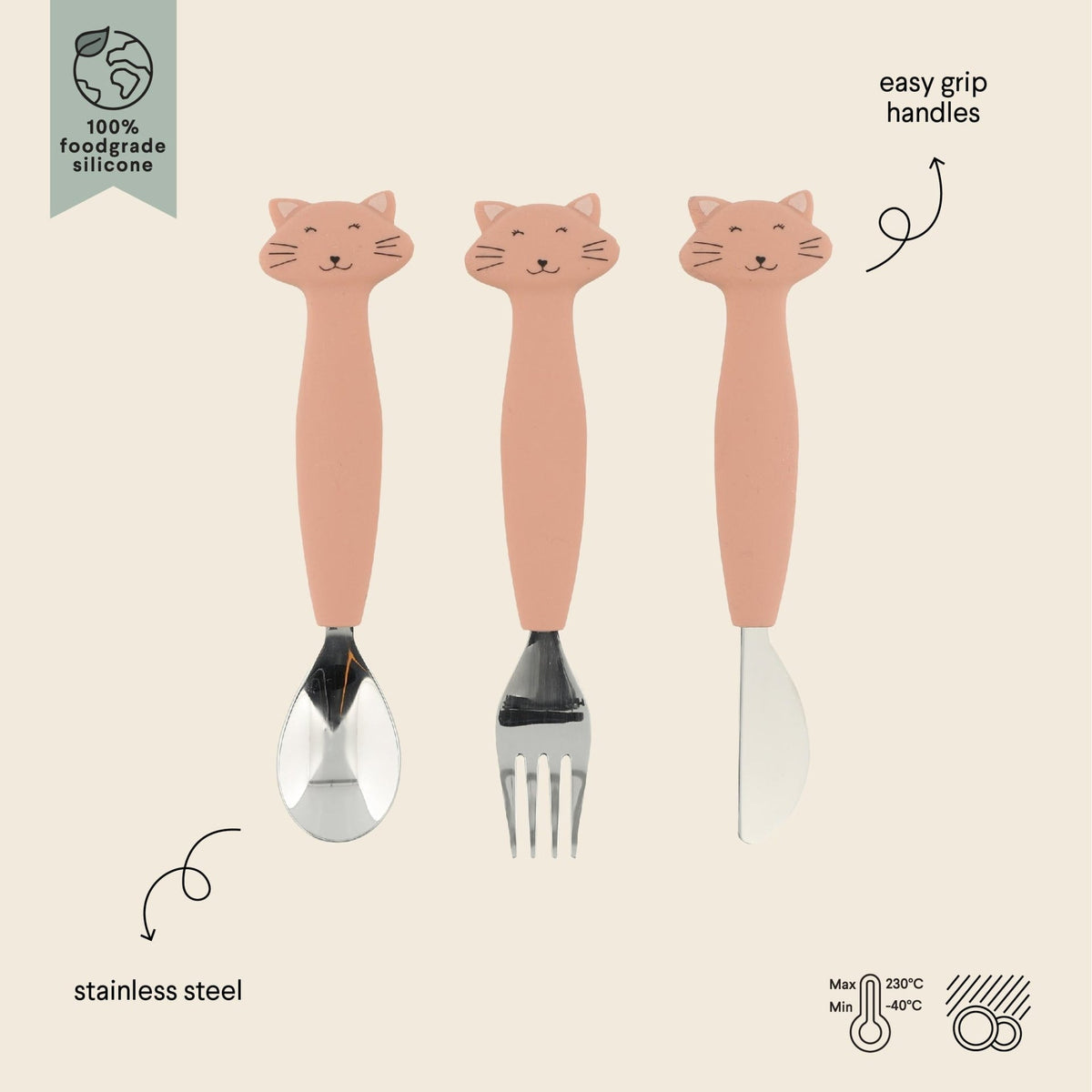 Trixie Silicone cutlery set 3 - pack - Mrs. Cat - Princess and the Pea Boutique