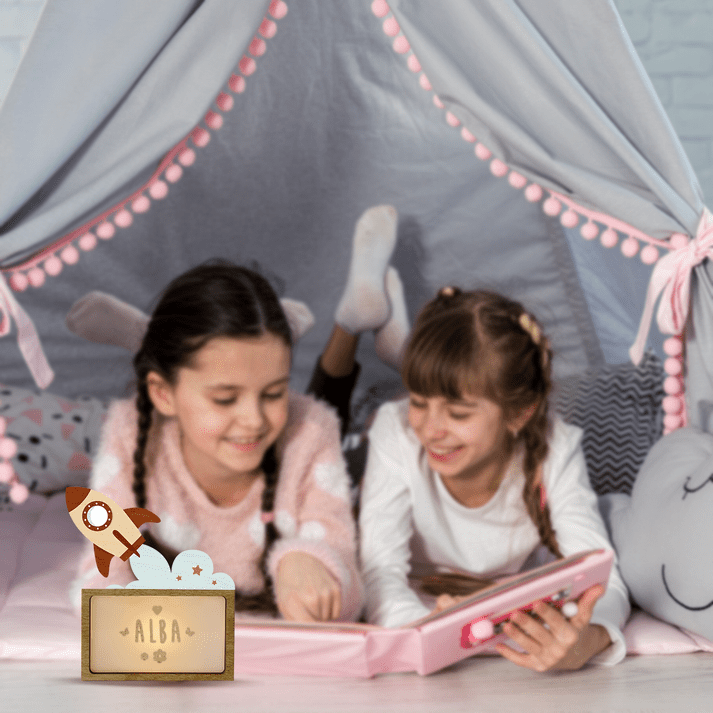 Vintiun Personalized Sleeping Rocket Table Lamp - Princess and the Pea Boutique