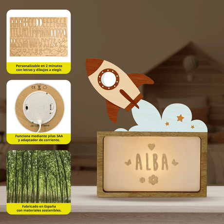 Vintiun Personalized Sleeping Rocket Table Lamp - Princess and the Pea Boutique