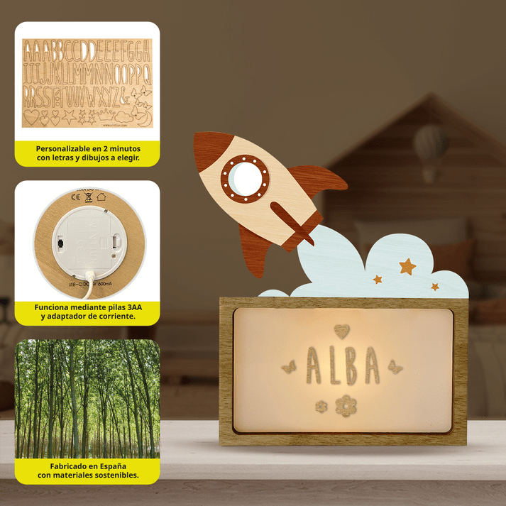 Vintiun Personalized Sleeping Rocket Table Lamp - Princess and the Pea Boutique