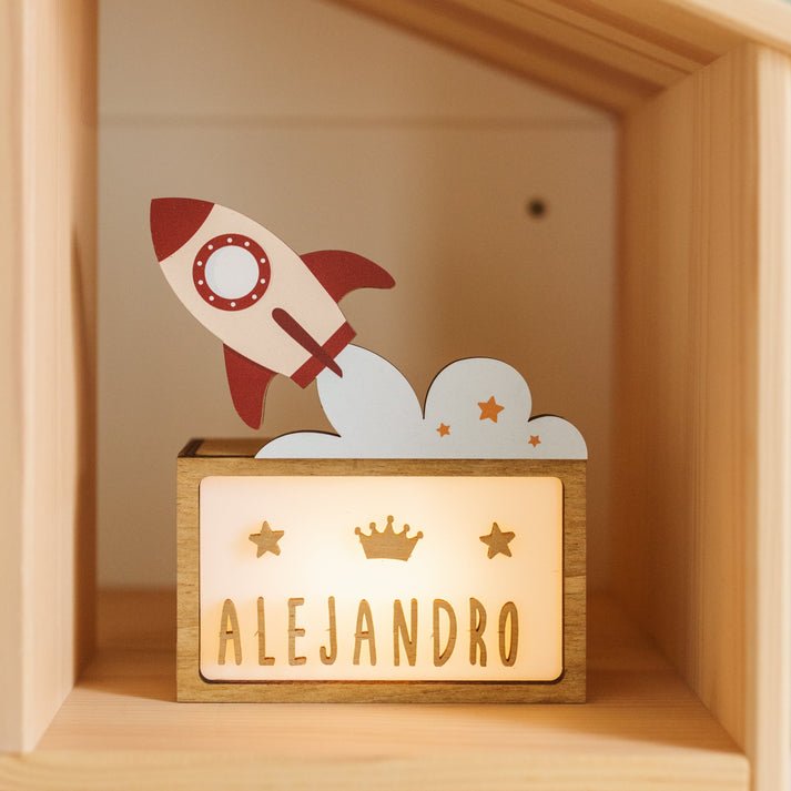 Vintiun Personalized Sleeping Rocket Table Lamp - Princess and the Pea Boutique