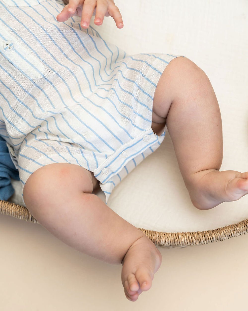 Viverano Organics Aqua Embroidered Baby Romper - Sea Blue Stripe - Princess and the Pea Boutique