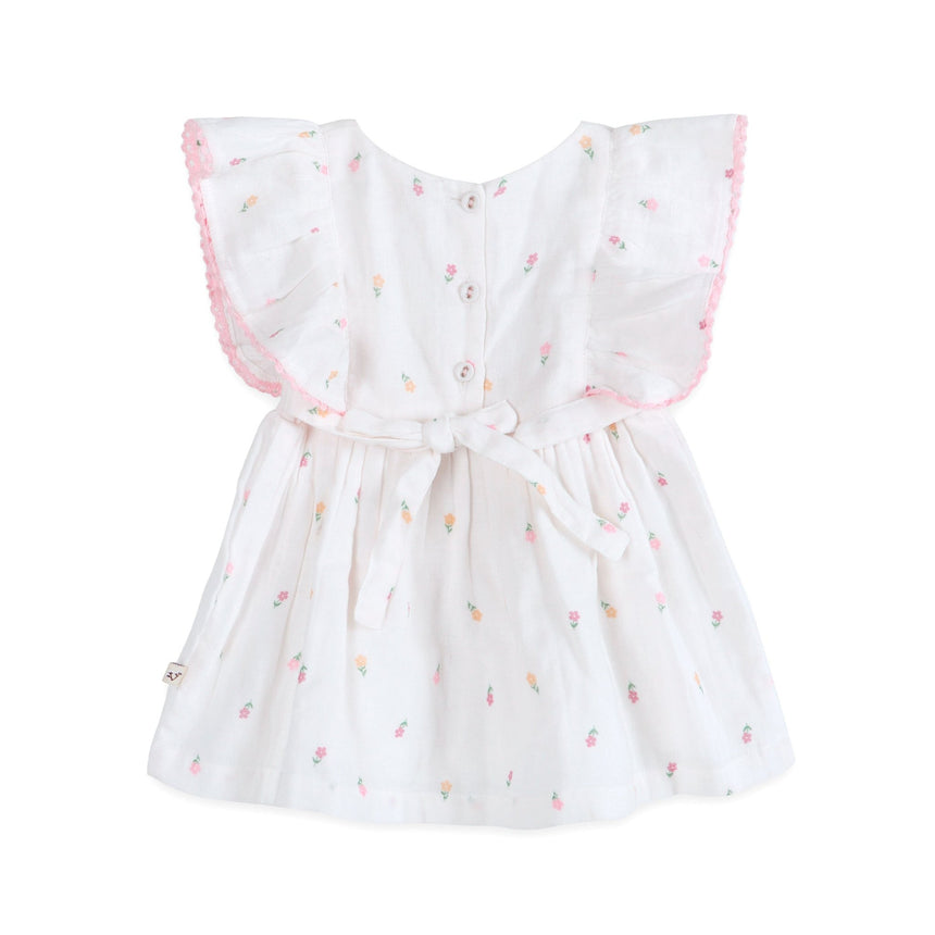 Viverano Organics Sylvie Flower Baby Dress + Bloomer - White - Princess and the Pea Boutique