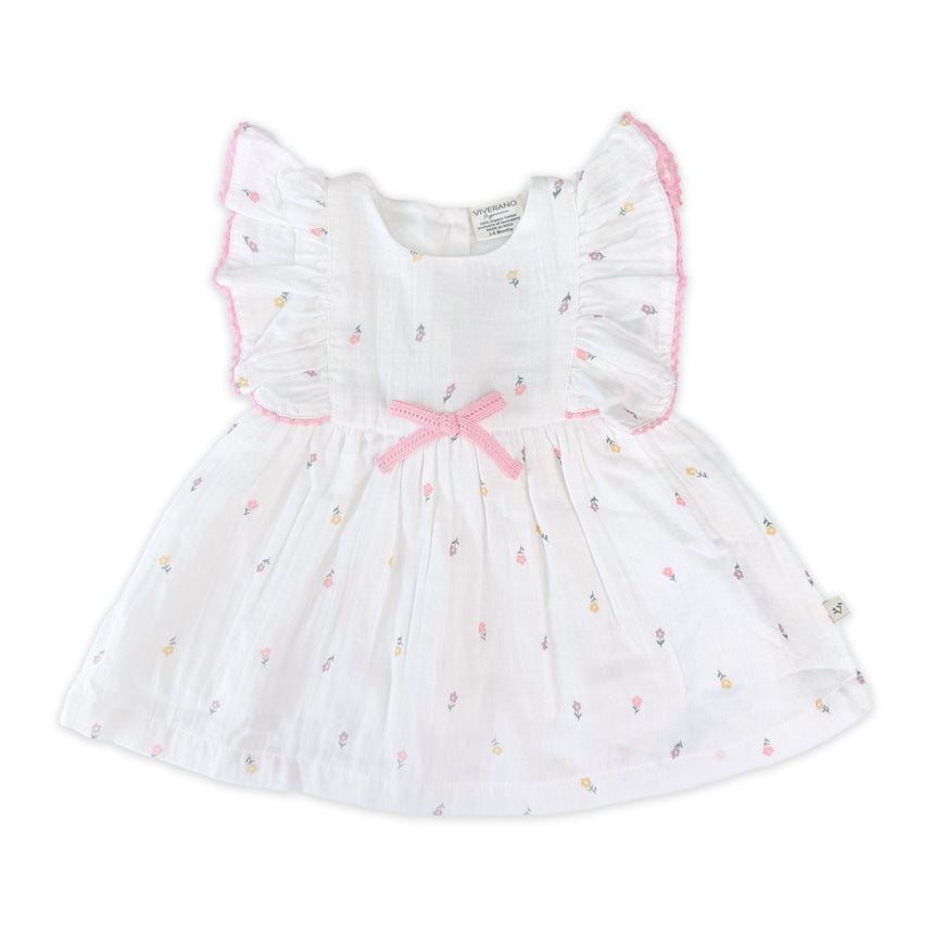 Viverano Organics Sylvie Flower Baby Dress + Bloomer - White - Princess and the Pea Boutique